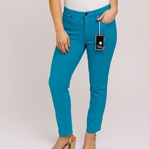 New Scarlet Boulevard Skinny Pants Women’s Size 28 Turquoise Stretch Denim